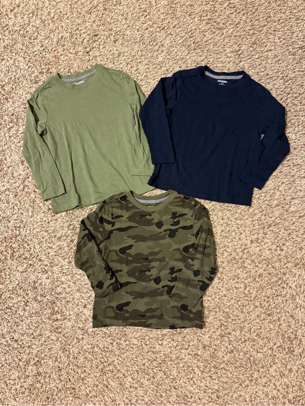 Old Navy Long-Sleeve Tee Trio - Olive, Navy & Camo Green
